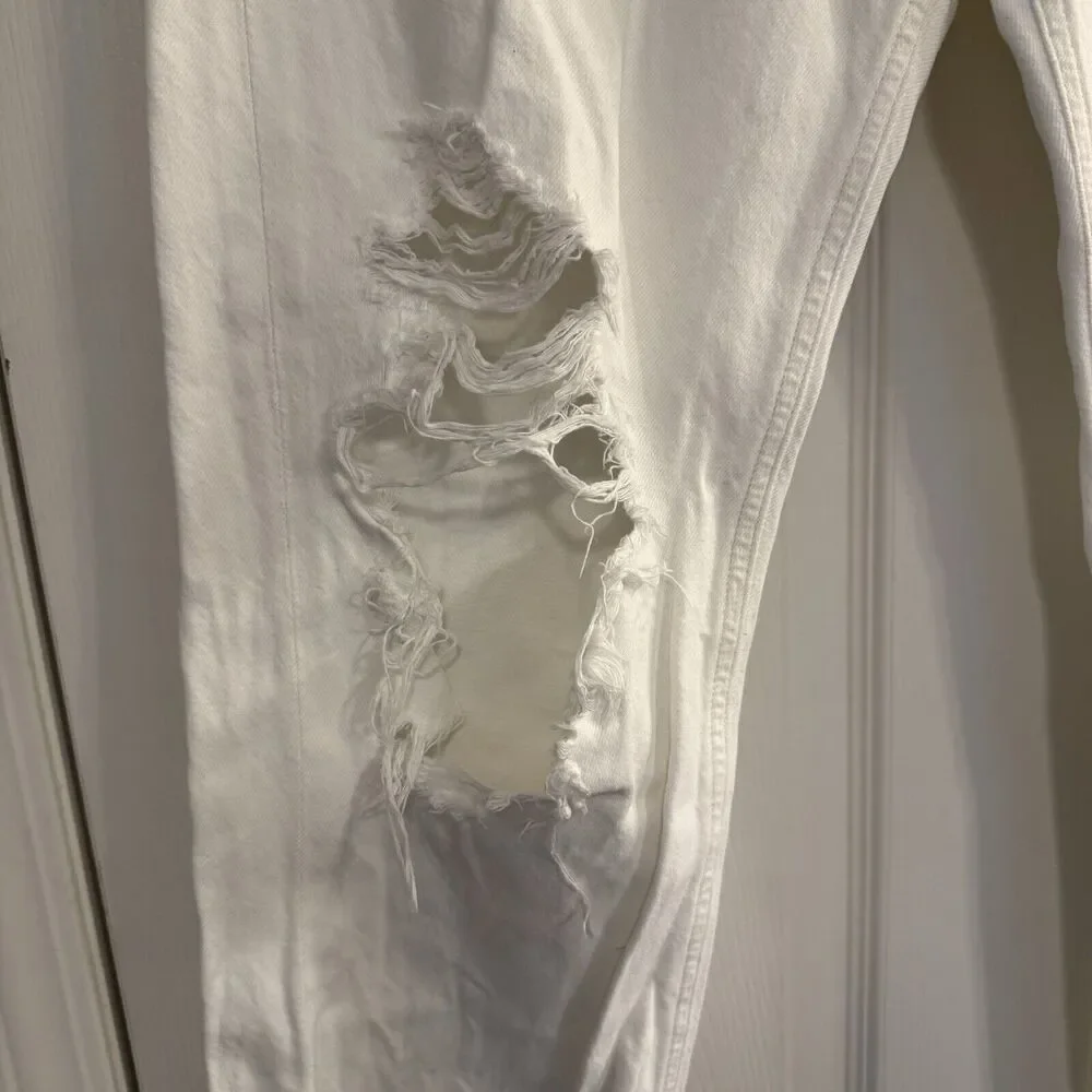 Agolde Jeans Sz‎ 27 90's Mid Rise Loose Fit Vanish White Distressed Thrashed - Picture 2 of 16